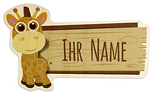 printplanet - Türschild aus Holz mit eigenem Text oder Namen - Namensschild, Holzschild, Kinderzimmer-Schild - Motiv Giraffe