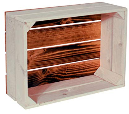 CHICCIE 4 Set Holzkiste Grete 38x28x15cm - Geflammt Weiß Dekokiste Weinkiste