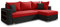 Ecksofa Lord mit praktischen Regal - Sofa mit Bettkasten und Schlaffunktion, Schlafsofa, Polsterecke, Couch L-Form, Couchgarnitur, Sofagarnitur (Schwarz + Rot (Alova 04 + 46), Ecksofa Rechts)