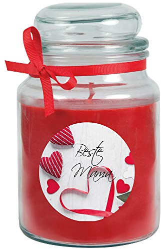 HS Candle Duftkerze im Bonbonglas zum Muttertag, Duft: Rose (Rot), 500g - Brenndauer bis zu 110 Stunden, Kerze aus Glas mit Duft