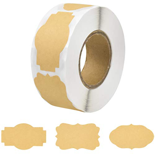 Kraft Etiketten Aufkleber, 500 Stück Kraftpapier Sticker, selbstklebende Marmelade Etiketten Aufkleber, Leere Gefrierschrank Etiketten für Marmeladenflaschen,Gläser,Handmade,Büro, Geschenkverpackung