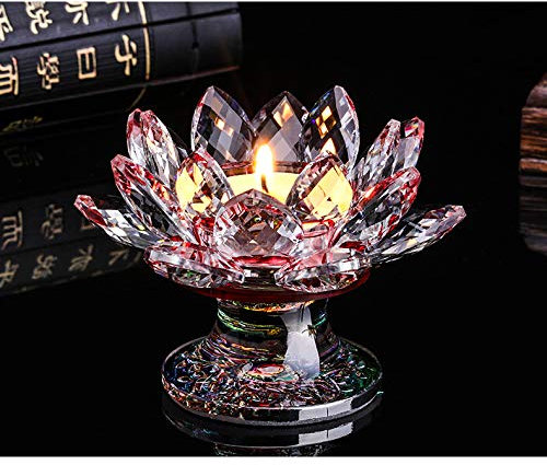 Elegante portavelas de cristal de loto colorido con diseño de flor de loto (11,4 cm) (rojo)