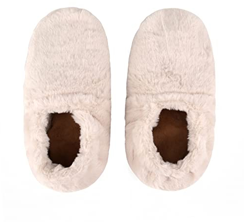 Mikrowellengeeignete Hausschuhe für Damen und Herren, Beheizte Booties für Wärmetherapie, Bequeme Socken (Weiß Creme)