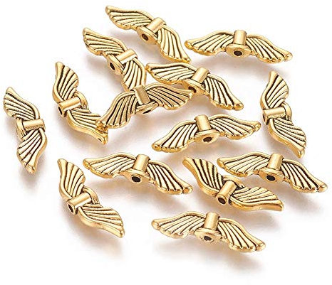 20stk Flügel Engel Metallperlen Engelsflügel Perlen 20mm, Goldfarbe, Metall Spacer DIY für Armbänder, Halskette