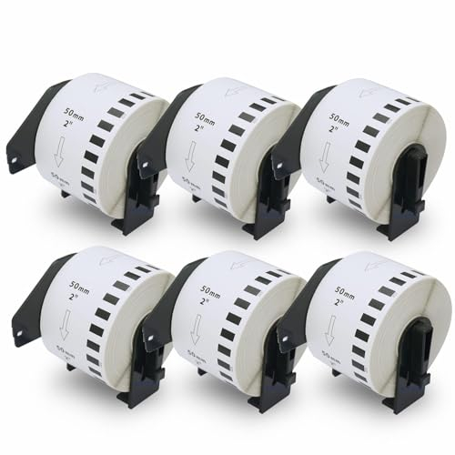 BETCKEY - 6 Rollen DK-22223 Endlosetiketten (Papier) Kompatibel mit Brother, 50mm x 30.48m, 6 Etiketten für Brother QL Etikettendrucker