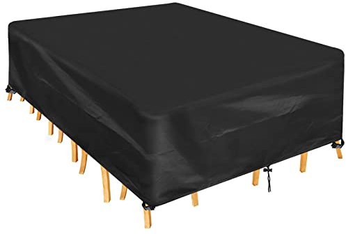 INMUA Housse de Protection pour Table, Rectangulaire Housse Salon de Jardin Imperméable, Anti-UV, 420D Oxford Tissu Housse de Table Chaise Meubles de jardin Extérieure (350x260x90cm)