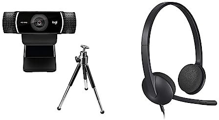 Logitech C922 Pro Stream Webcam, Streaming Veloce HD 1080p/30fps o 720p/60fps, Correzione Luce & H340 Cuffie Cablate per Computer, Cuffie Stereo con Microfono e Audio Digitale, Nero