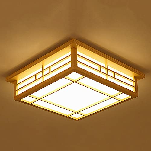 RibasuBB 24W LED Panel Deckenleuchte Deckenlampe, Retro LED Deckenleuchte Holz Deckenlampe Kronleuchter Warmes Licht 45x45x12 cm