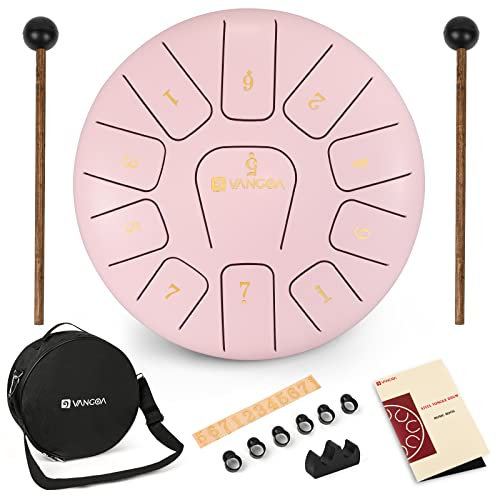 Vangoa Stahlzungentrommel Steel, Tongue Drum, 8 Zoll 11 Tone C-Dur Zungentrommel Schlagzeug Instrument für Meditation Yoga mit Schlegel Hinweis Aufkleber Finger Picks Mallet