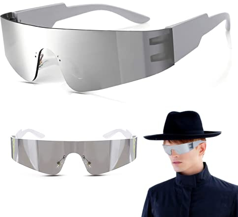 Johiux Schnelle Brille Rave Futuristische Sonnenbrille,1 Stück Silber Futuristische Brille Hässliche Zyklop Sonnenbrille,Space Brille Alien Brille set,Fun Glasses Rollenspiel Halloween Brillen.
