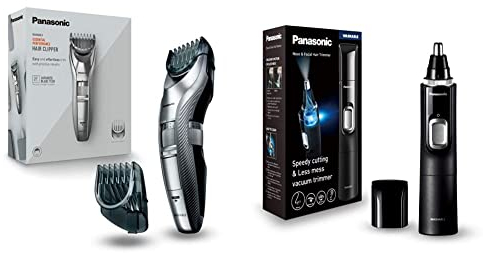 Panasonic Bart-/Haarschneider ER-GC71 mit 39 Längeneinstellungen, Bart-Trimmer für Herren & Panasonic Er-Gn300K503 Nasen-Ohr-Brauentrimmer für nasse und trockene Nase, 3,8 x 3,4 x 16,4 cm, Schwarz
