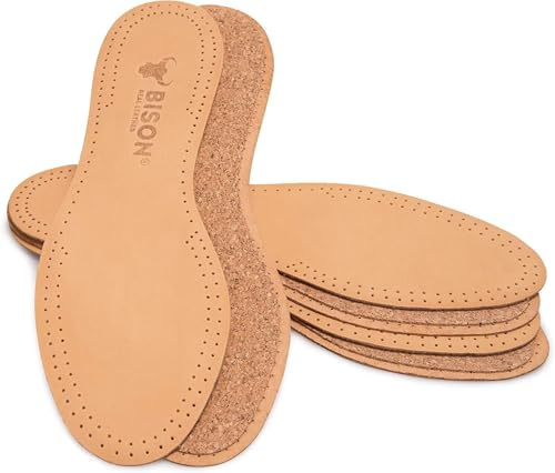 BISON Semelles Chaussures Confort 3 Paires - Semelle Cuir avec du Liège - Semelle anti Odeur et Transpiration pour Homme et Femme (35/36, Beige)