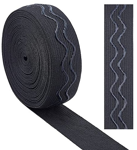 GORGECRAFT 5 Yards 25mm Wide Non-Slip Elastic Ribbon Wave Silicone Elastic Gripper Band Stretch Rubbers Elastic Belt for DIY Garment Sewing Crafts Sports Shorts Accessories, Black