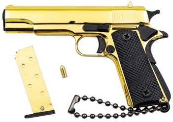1911 Tactical Mini Pistolet Porte-clés 1: 3 Métal Pistolet Forme avec pièces Mobiles Modèle de Pistolet réaliste Collection Pendentif Sac Charm pour Hommes Boy Armée Fan Cadeau (Or)
