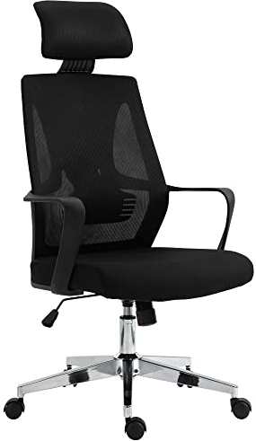 CLP Bürostuhl Kanab I Ergonomisch Mit Lendenwirbelstütze Und Verstellbarer Kopfstütze, Farbe:schwarz