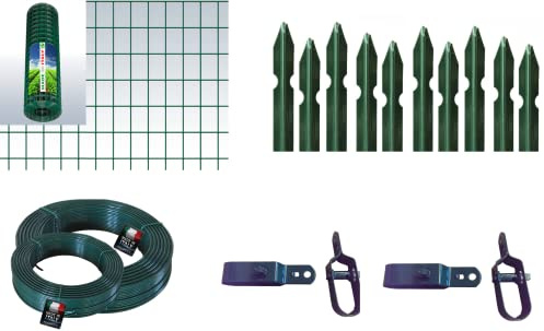 RETE PER RECINZIONE PLASTIFICATA COMPLETA 25 mt KIT RETE,PALI,FILI e accessori (altezza rete 100 cm + paletti da 125 cm)