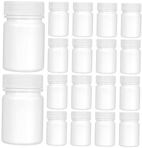20pcs Plastic Pill Bottles 50ml Empty Medication Pots Portable Medicine Tablet Capsule Storage Holder with Lids for Liquid Tablet Pill