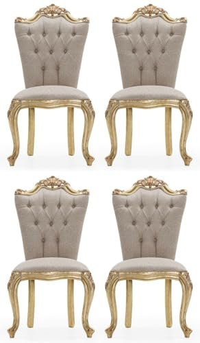 Casa Padrino Luxus Barock Esszimmer Stuhl 4er Set Grau/Gold - Prunkvolle Barockstil Küchen Stühle - Luxus Esszimmer Möbel im Barockstil - Barock Esszimmer Möbel - Barockstil Möbel