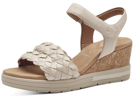 Tamaris Comfort Damen Sandalen mit Keilabsatz aus Leder Bequem, Beige (Ivory Nappa), 40 EU