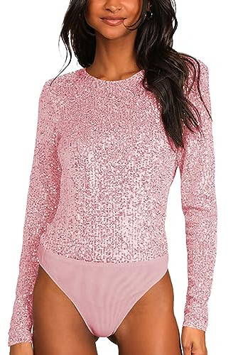 ticticlily Body Damen Sexy Elegant Langarm Ärmellos Bodysuit Pailletten Perlen Einteiler Damenbody Party Clubwear Bodies Leotard Overall Unterhemd Oberteil Tops Jumpsuit Onesie