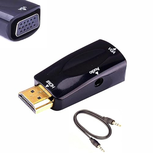 SHANFEILU Adaptateur convertisseur HDMI vers VGA avec câble audio jack 3,5 mm 50 cm VGA femelle vers HDMI mâle connecteur plaqué or pour HDTV PC moniteur ordinateur portable projecteur