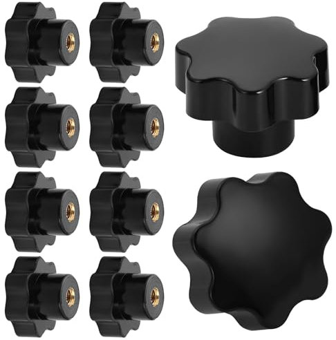 Knpwer 10 tuercas M6 con mango de estrella, mango de estrella, negro de plástico, rosca interior, botón de sujeción