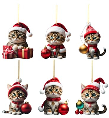 Weihnachtsbaumschmuck 2D Acryl Weihnachten Katze Weihnachtsbaum Anhänger Weihnachten Deko Acryl Katze Anhänger Weihnachtsbaum Deko Christbaumschmuck Weihnachtsschmuck Geschenk (6PCS-a, One Size)