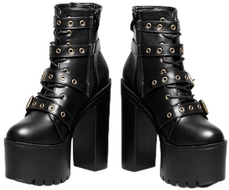 Demonia - Stiefel mit Gothic-Absatz, Rasha – bequeme schwarze Stiefel aus Leder mit 6 cm Plateausohle und 15 cm Absatz, Schwarz , 39.5 EU