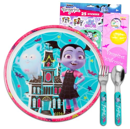 Vampirina – Service de table Vampirina pour filles – Ensemble avec assiette, fourchette, cuillère, autocollants, plus | Service de table Vampirina pour enfants, tout-petits