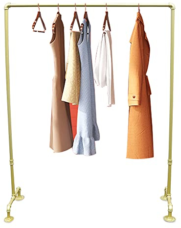 Vielrosse Goldener Kleiderständer, Freistehender kleiderstange, Metall Garderobenständer Einfache Montage für Flur Eingangsbereich Schlafzimmer Waschküche (Gold 150×110cm)