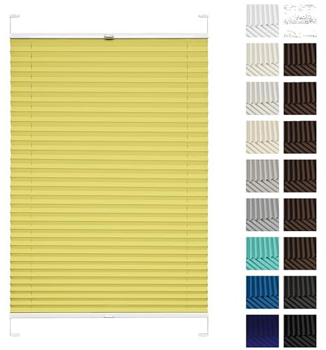 Rettika Plissee mit Bohren, Breite: 70 cm, Höhe: 100 cm, Gelb, Fensterrollo Sonnenschutz, Plisseerollo innen, Rollo für Fenster mit Bohren