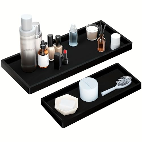 2 Stück Badezimmer Tablett Dekotablett Deko Tablett Schwarz Silikon Ablageschale Kleines Tablett für Waschtisch Badewanne, Kosmetik Halter, Küchenspüle und Toilette (Schwarz)
