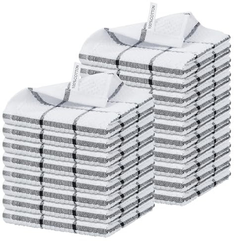 Nialnant Küchentücher, 100 % Baumwolle, saugfähiges Geschirrtuch zum Geschirrspülen, schnell trocknende Geschirrtücher, Mehrzweck-Reinigungstücher, 30,5 x 30,5 cm, schwarzes Karomuster, 18 Stück