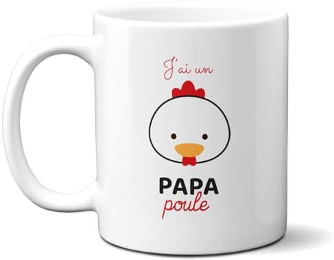 DECOHO - Mug en céramique Papa Poule - Céramique, 33 cl - Imprimé en France - Blanc