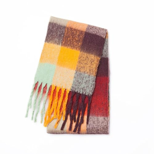 Bakicey Damen Schal Warm Dichter Bartfarbe Vier-Gitter-Schal Herbst Winter Verdickt Doppelseitig Kariert Frauen Halstuch Deckenschal Hals Scarf Poncho Cape