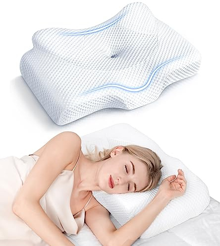 Osteo Almohada cervical para aliviar el dolor de cuello, diseño hueco, almohadas de espuma viscoelástica sin olor con funda de refrigeración, almohada ortopédica ajustable para dormir, apoyo para