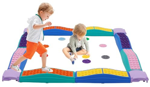 Yosamy Balancierbalken Kinder, Schwebebalken mit 8 Tastscheiben für Berührung und Balance, Balance Board Sportspielzeug für Kinder