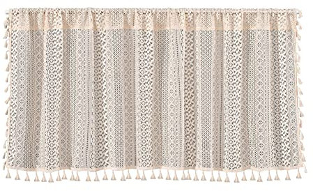 Lidzopas Rideaux Courts Occultants en Lin, Rideaux sous l'évier Creux de Style Bohème et Rustique pour Cuisine, Buanderie, Salle de Bain, Armoire à Vin, 150 x 60 cm