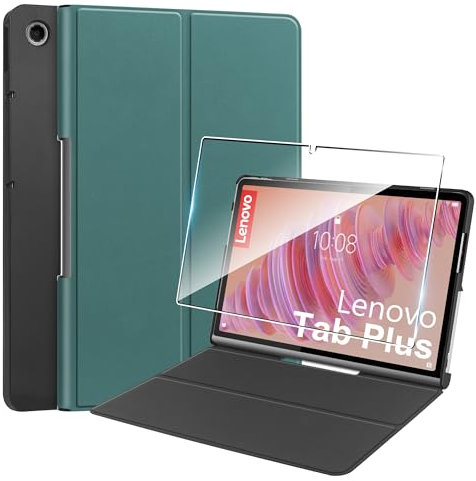 Funda para Lenovo Tab Plus 11.5'' (2024)+1 Pack Cristal Vidrio Templado,con Función Soporte,Anti-Arañazos Protectora Case función -Verde
