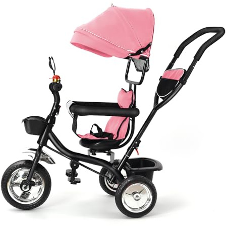 Evolutionäres Dreirad für Babys, Evolutionäres Dreirad, 4-in-1, Kinderfahrrad von 9 Monaten bis 25 kg, mit höhenverstellbarem Schubrohr, drehbarer Sitz von vorne nach hinten, aufklappbare Markise