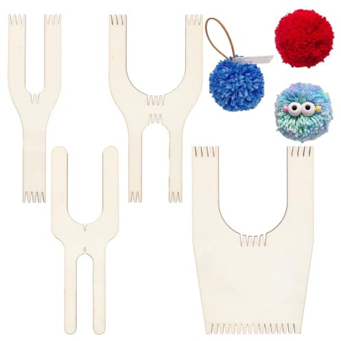 BENECREAT 4 misure in legno Pompom Maker, 14 × 4/5/7/9 × 0,75 cm, strumento per lavorare a maglia a mano, semplice palla di peluche per filato uncinetto a maglia