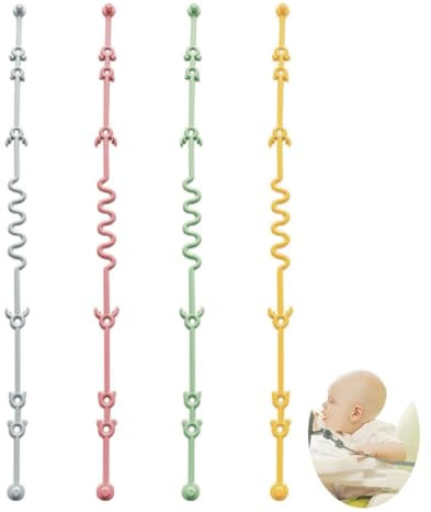 Fokroin 4 Pezzi Catenella Portaciuccio, Catenella Portaciuccio in Silicone, Cinghie di Sicurezza per Giocattoli, Catenella Portaciuccio in Silicone Alimentare, per Passeggino in Silicone senza BPA