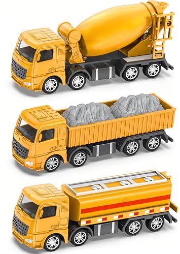 SGM Engineering Dump Truck, Oil Tanker & Concrete Mixer Toy Set – 1:55 Scale Construction Vehicles for Boys – 3pcs ABS Model Trucks for Cargo, Cement & Fuel – Durable Construction Toy Set, LK31-19