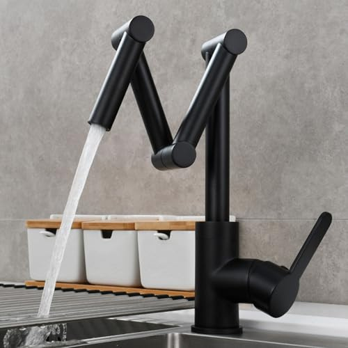 ZYCDP Mitigeur Cuisine Pliable Noir Robinetterie de Cuisine Laiton, Robinet de Cuisine Poignée Unique Mitigeur Cuisine eau Chaude et Froide