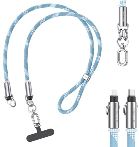 enablink Handykette Universal, Handy Lanyard, Geeignet für alle Smartphones mit 2 Stück Universelles Patch, USB C Kabel USB C Schnellladekabel Handyband Einstellbar und Abnehmbar Blaue