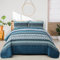 WONGS BEDDING Tagesdecke 200x220 Bettüberwurf Boho Decke Steppdecke 3 Teilig Doppelbett Gesteppt Bettdecke Mikrofaser Wohndecke mit 2 Kissenbezug 50x75 für Schlafzimmer als Sofaüberwurf (Dunkelblau)