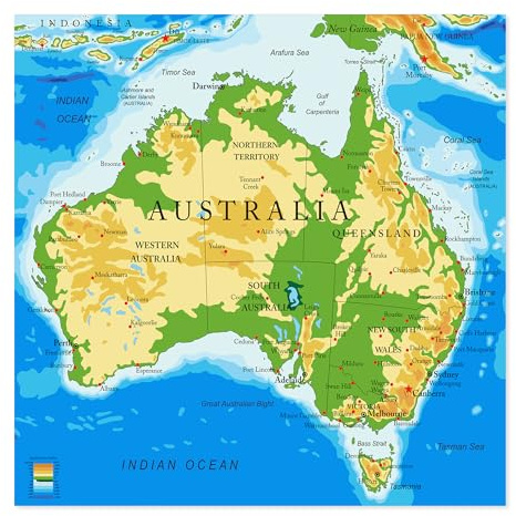 Postereck - 2449 - Australien Landkarte Kontinent Englisch Schule - Unterricht Klassenzimmer Schule Wandposter Fotoposter Bilder Wandbild Wandbilder - Leinwand - 20,0cm x 20,0cm