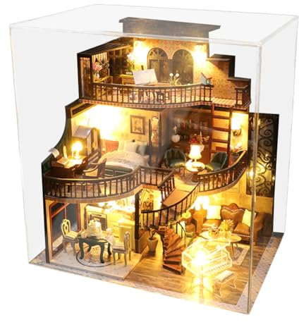 DIY Miniatur Haus Puppenhaus Kit, Miniatur Haus Gewächshaus DIY Miniature House Holz Mit Möbel Licht, DIY Mini Holz Haus Modell Puppenhaus für Erwachsene Mädchen Jungen Geschenk zum Geburtstag