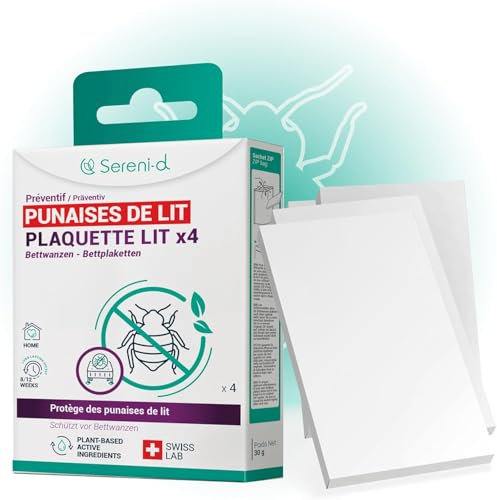 PLAQUETTES LIT Répulsives Punaises de Lit - Protège des punaises de lit pendant votre sommeil - x4