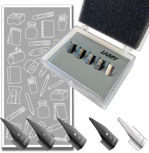 Lamy Safari Spare Nib Kits - Polished & Black Stainless Steel: Choose 5 Nibs or 3 Nibs - Protective Box Included! (5 Black Stainless Steel Nib Collection w' 1.1mm Nib)